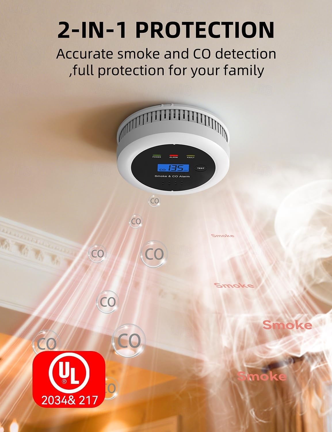 detector combinado de monóxido de carbono &gas 2 en 1 gas natural &Alarma de CO con temperatura &Humedad para alarma de seguridad del hogar 2026 - $45.99 –P2
