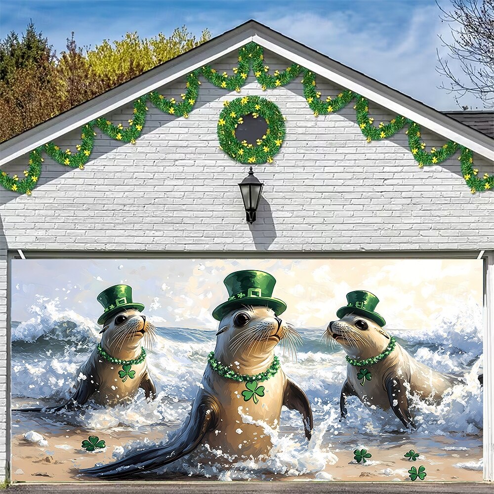 St. Patricks Day Tapisserie Garagentorabdeckung Großes Hängendes Elf Tier Niedlich 3D Party Outdoor Urlaub Hintergründe aufnehmen Yard Wohndeko 2026 - $49.99 –P3