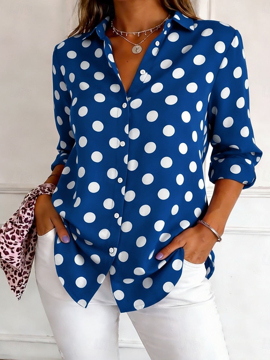 Women's Shirt Button Down Shirt Casual Shirt Beach Shirt Print Graphic Polka Dot Stylish Classic Casual Long Sleeve Shirt Collar Regular Tops Daily Holiday Going out Blue Black Wine Spring Fall 2026 - $38.99 –P2