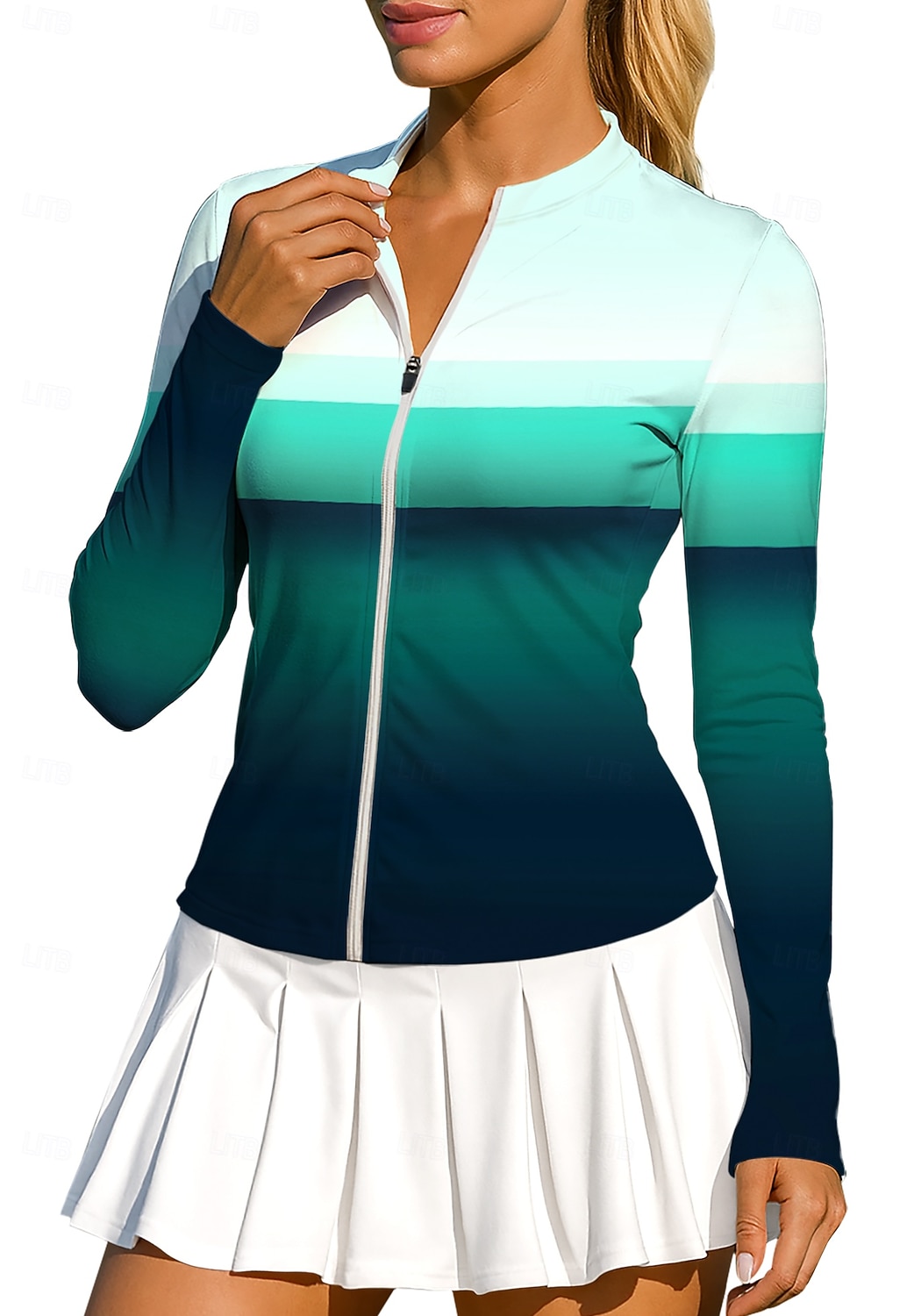 Per donna Geometrico Blocco di colori Sfumatura A righe Top Maglietta sportiva Maglia da tennis Maglietta da tennis Manica Lunga Cerniera Floreale UPF50+ Resistente ai Raggi UV Alta elasticit del 2026 a $20.99 –P4