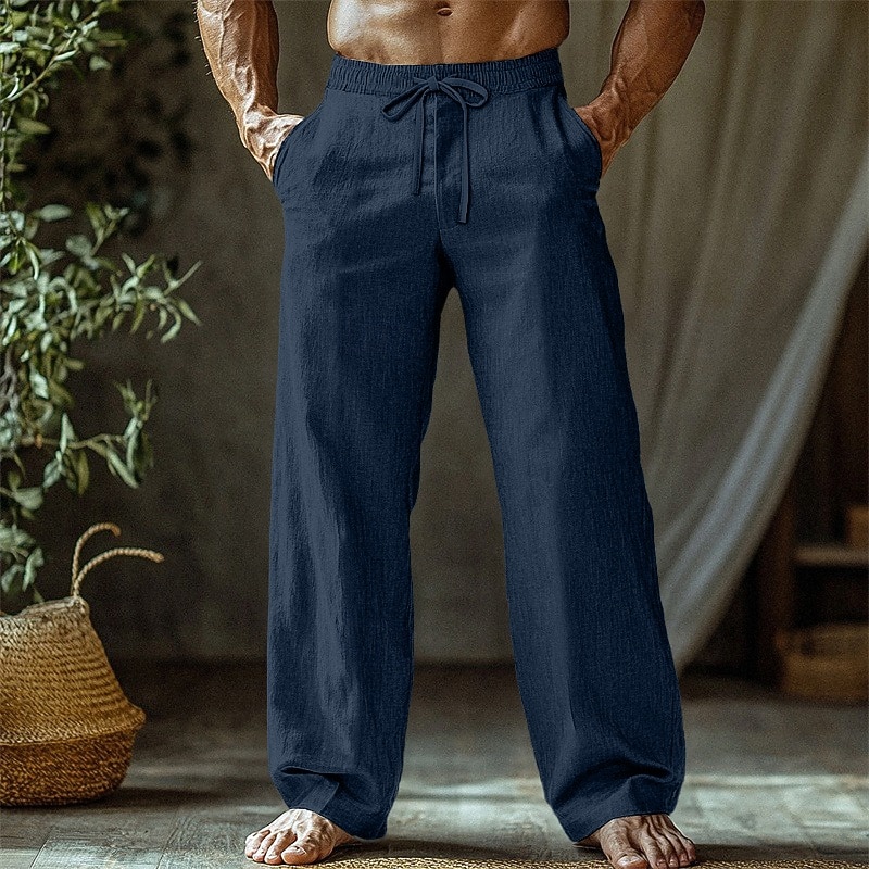 Ανδρικά Λευκά παντελόνια Παντελόνια Καλοκαίρι παντελόνι Φαρδύ παντελόνι Παντελόνι παραλίας Κορδόνι Ελαστική μέση Ισιο πόδι Σκέτο Άνεση Αναπνέει Πλήρες μήκος Causal Καθημερινά Αργίες Διακοπές Μοντέρνα 2026 - $22.99 –P6