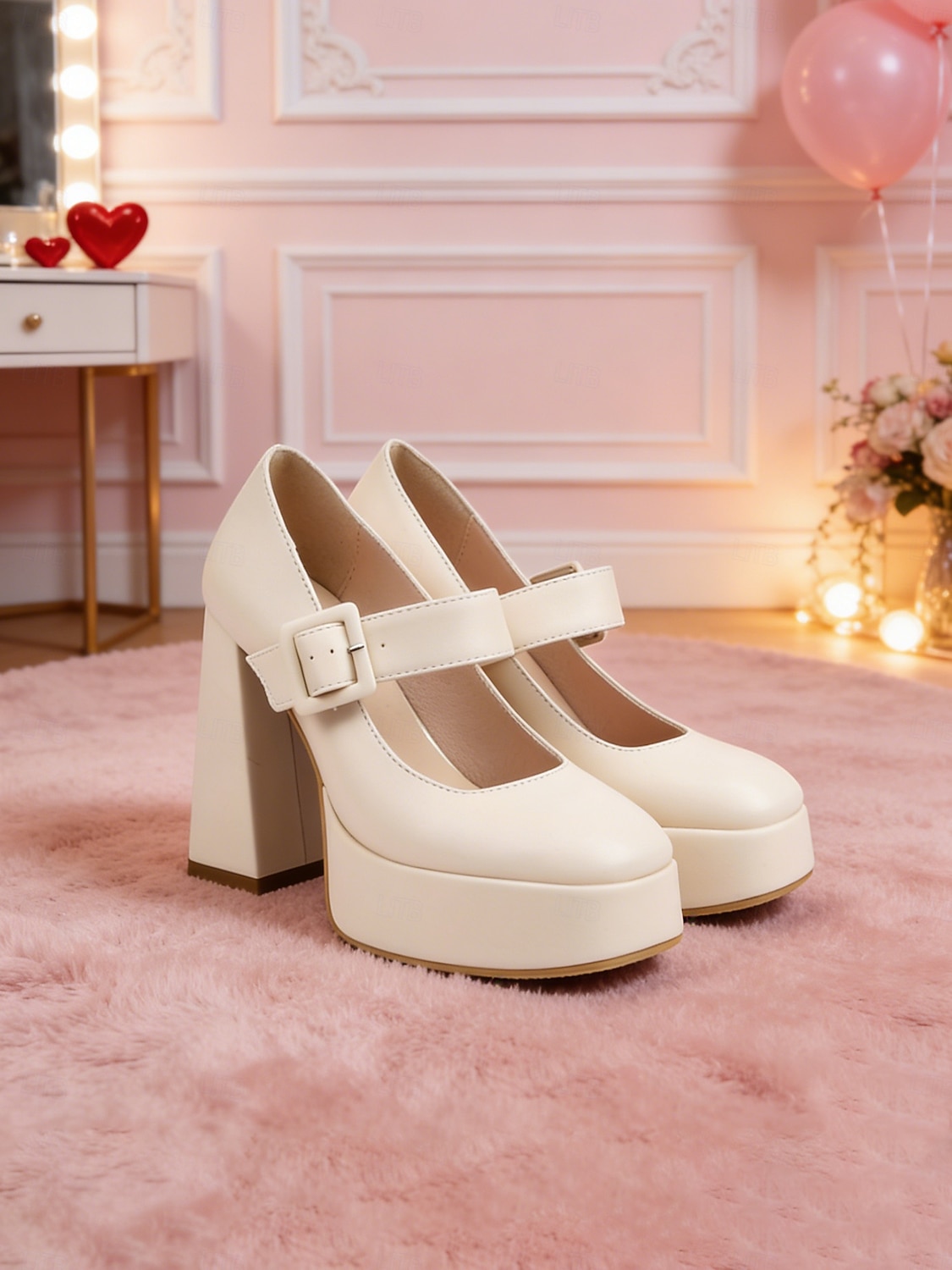 Tacones de plataforma rosas para mujer con correa de hebilla: estilo retro chic para San Valentín, fiestas y ocasiones especiales. 2026 - $64.99 –P2