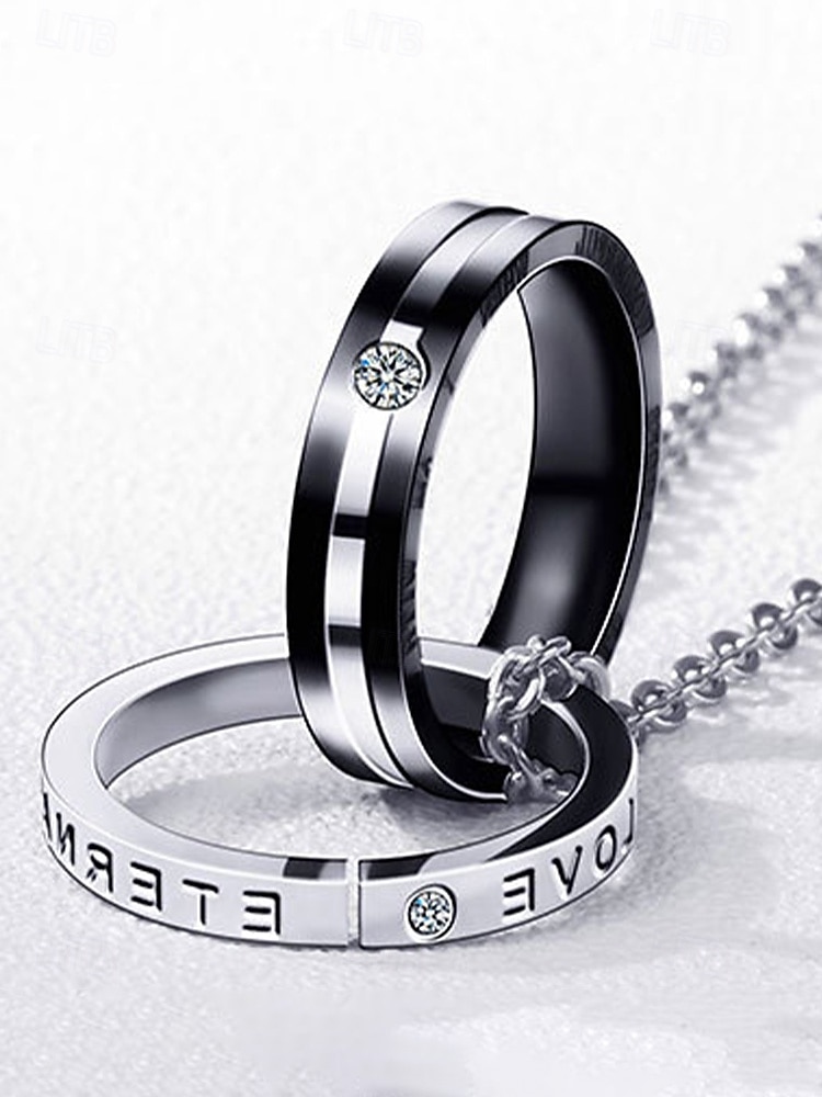 2026年 インターロッキングリング付きメンズ合金ネックレス、ブラックとローズゴールド、バレンタインデー、結婚式、ギフトに最適、エレガントなデザインと高品質の仕上げ。  コレクション – $7.99 –P5