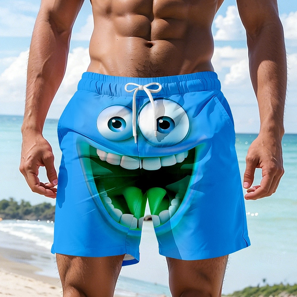 Per uomo Illusione ottica Fantasia "Cartone 3D" Faccia Sorridente Costumi da bagno Pantaloncini da mare Pantaloncini da Surf Misura del girovita medio Hawaiano Divertente Vacanza al Mare Tasche del 2026 a $20.99 –P4