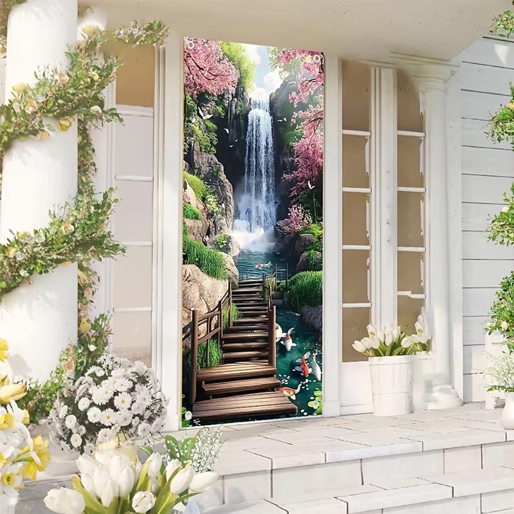 Bannière 3D représentant une vieille ruelle, des escaliers en pierre, une vue de rue méditerranéenne, un rideau de porte réaliste et pittoresque, idéal pour la décoration de votre porte d'entrée. de 2026 ? $17.99 –P19