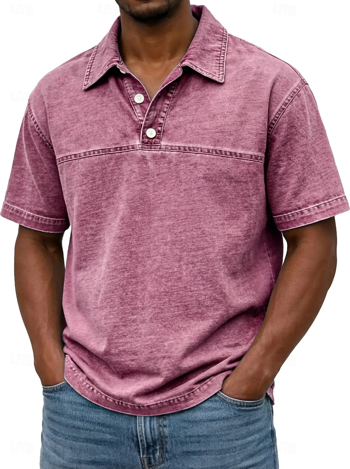 Koszulka SoftFade™ dla mężczyzn acid wash polo casual biznes kołnierz z prążkowanym wykończeniem krótki rękaw moda podstawowy gładki kolor color block guziki prane lato wiosna czarny jasny zielony 2026 - $31.99 –P6