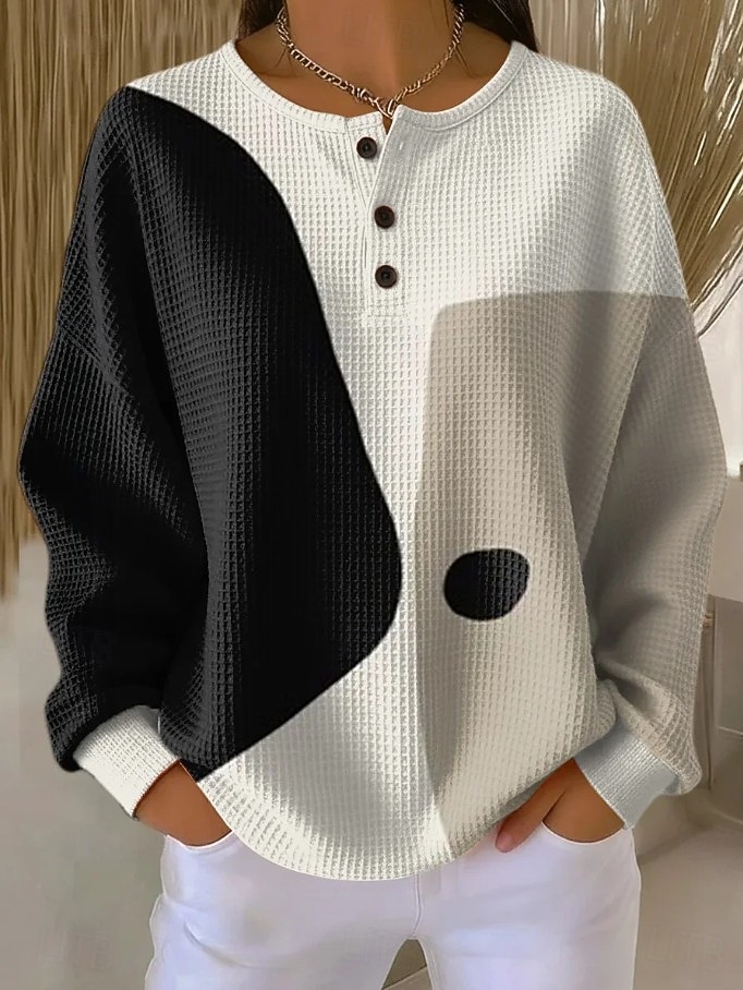 Damen Pullover Sweatshirt Knöpfe Grafik Geometrisch Mode Lässig Druck Langarm Rundhalsausschnitt Normale Oberteile Lässig Heim Arbeit Schwarz Rosa Orange Kaki Frühling Herbst 2026 - $28.99 –P2