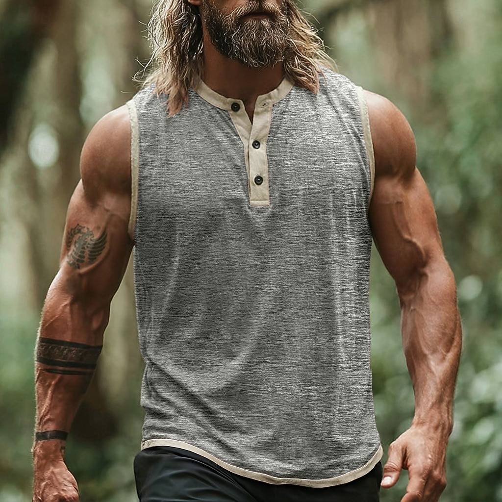 Hombre Camiseta sin mangas Top Camisetas Interiores Camisa sin mangas Sin Mangas cuello henley Henley Verano Primavera Plano Moda Design Básico Botones Casual Vacaciones Calle Negro Rosa Azul Marino 2026 - $18.49 –P12