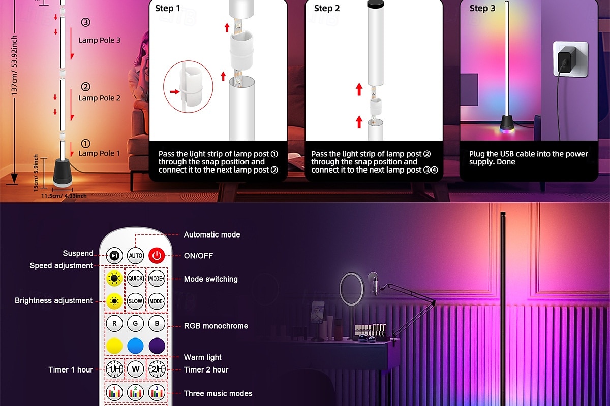 Cylindrical RGBIC Floor Lamp, Bluetooth APP Control LED Corner Light, Music Sync Color Changing Standing Lamp with Timer, 16 Million Colors for Bedroom Living Room Gaming Room Party Decor 2026 - $39.99 –P5