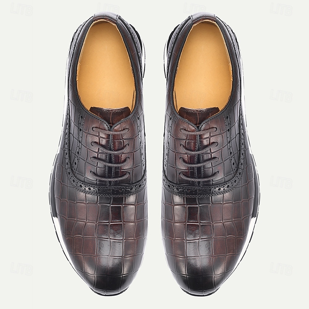 Zapatos elegantes de piel auténtica con estampado de cocodrilo para hombre: diseño moderno, duraderos y cómodos, perfectos para bodas y eventos formales. 2026 - $84.99 –P5