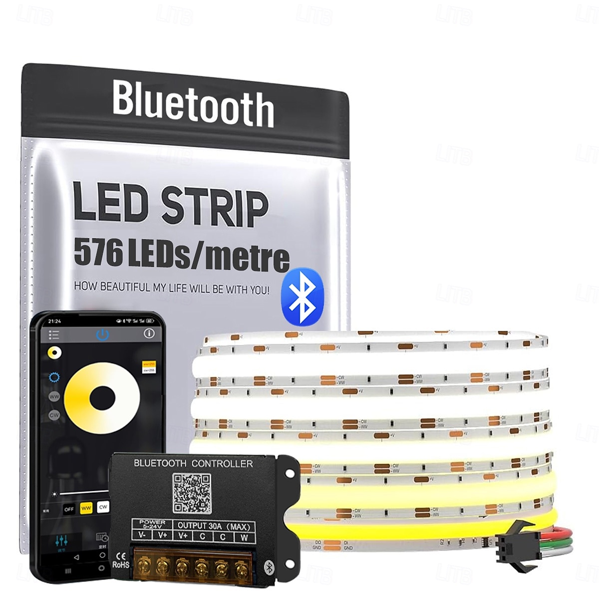 COB LED intelligens szalagfények, időzítő zeneszinkronizáció, RF távirányítóval és alkalmazással szabályozható, fényes, 16,4-65 láb (3000-6500k), COB LED fényszalag hálószobába, nappaliba, 2026 - $37.99 –P2