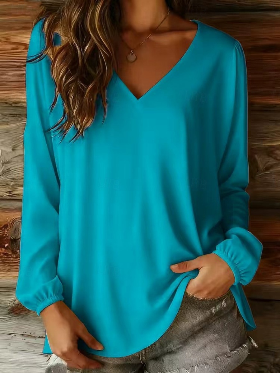 Per donna Blusa Semplice Vintage Elegante Moderno Manica Lunga Scollo a V Top Regolari Quotidiano Ferie Uscire Blu Bianco Giallo Rosa Rosso Estate Primavera Autunno del 2026 a $19.49 –P3