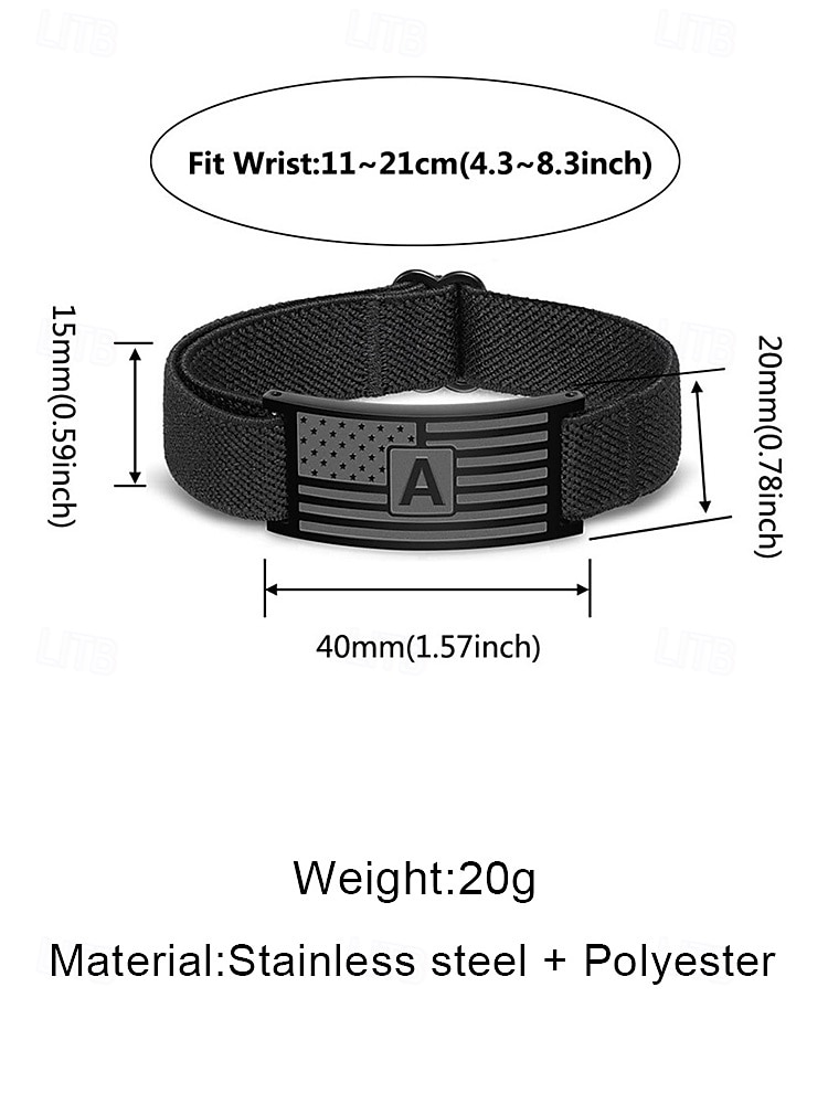 Men's Adjustable Alphabet Bracelet with Stainless Steel Flag Plate, Polyester Elastic Band, 26 Initial Letters, Patriotic Wristband for US 250th Anniversary & Independence Day 2026 - $11.99 –P8