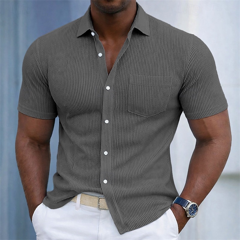 Herre Skjorte Konsistens Uformell skjorte Kordfløyel skjorte Skjorte med knapper Svart Hvit Burgunder Navyblå Militær Grønn Kortermet عادي Skjortekrage Avslappet Daglig Lomme foran Klær Elegant Mote 2026 - $26.99 –P8