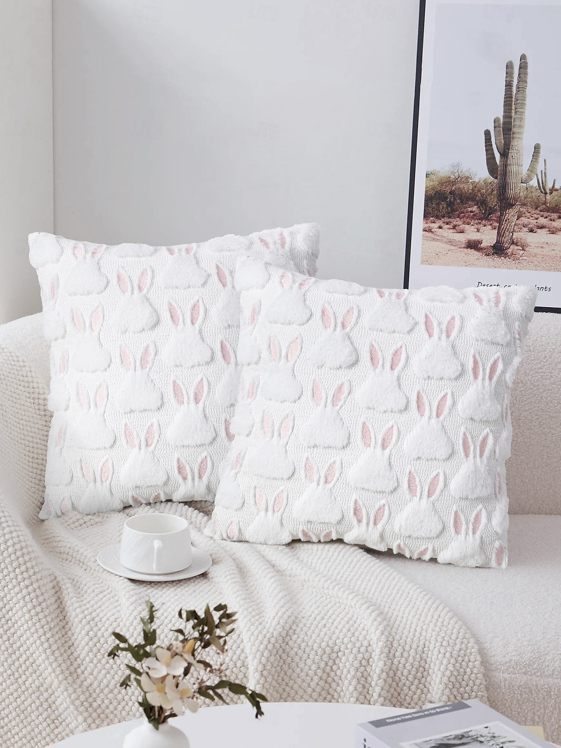 Easter Themed Soft Plush Bunny Pattern Throw Pillow for Home Decor White Pink 18x18 Inch 2026 - $15.99 –P5