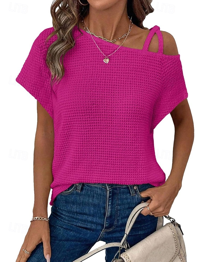 Dames Overhemd Haakwerk Effen Casual Korte mouw Assymmetrisch Normale tops Dagelijks Feestdagen Uitgaan Zwart Wit Blozend Roze Rose Roze Grijs Zomer Lente 2026 - $22.99 –P2
