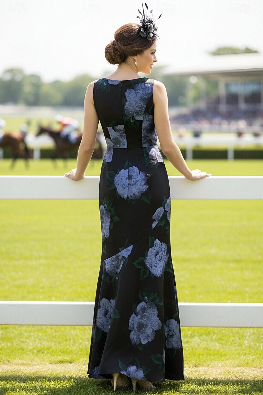 Sirena Tromba Lunghezza al pavimento Abito da invitata a nozze Abito Derby Abito da sera Abito da cerimonia per signora Senza Maniche Scollo a V Elegante Ospite di nozze Derby del Kentucky Raso con del 2026 a $218.49 –P3