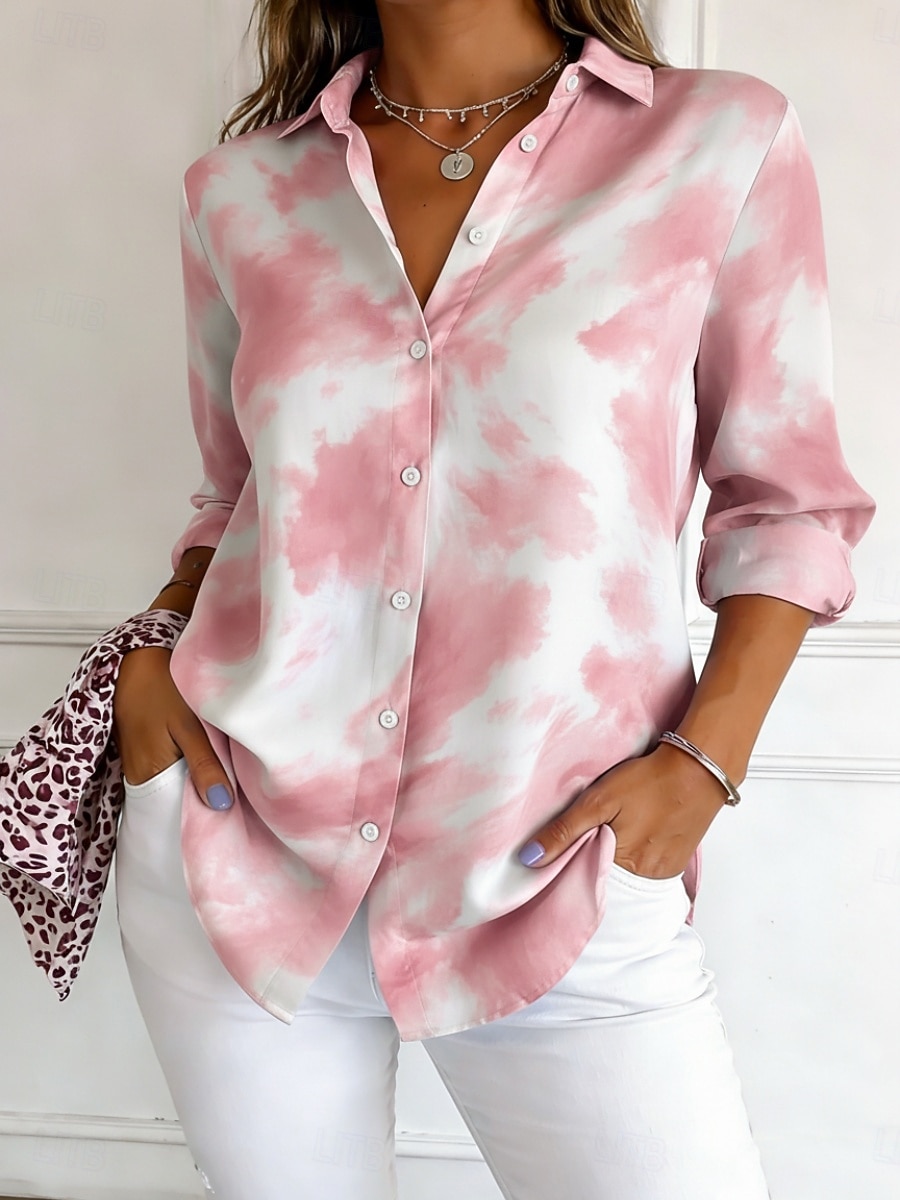 Per donna Camicia Camicia button-down Camicia casual Camicia da Spiaggia Stampato Grafico Elegante Classico Casual Manica Lunga Colletto a Camicia Top Regolari Quotidiano Ferie Uscire Blu Nero Rosa del 2026 a $38.99 –P2