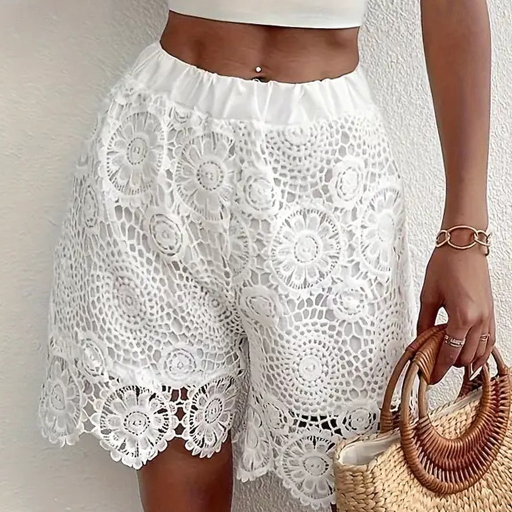 Per donna Shorts Pantaloncini Estivi Shorts da Spiaggia Vacanza Moda Casual Quotidiano Corto Misura del girovita medio Pizzo Elastico in vita Comodità Morbido Traspirante Inelastico Abbigliamento del 2026 a $25.99 –P4