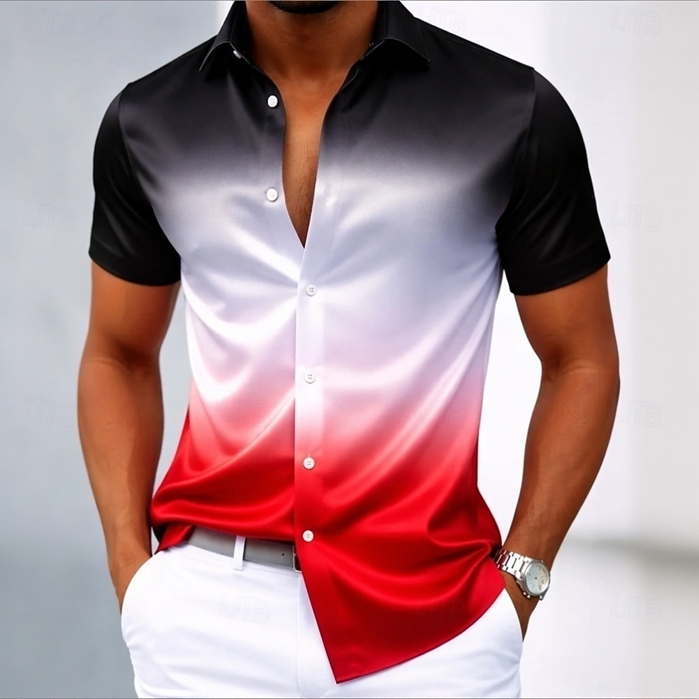 Men's Gradient Color Shirt Satin Shirt Dress Shirt Short Sleeve Fashion Casual Daily Vacation Summer Spring Turndown Collared Shirts 3D Print Button Up Shirts Blue Black Purple Light Blue 2026 - $15.99 –P4