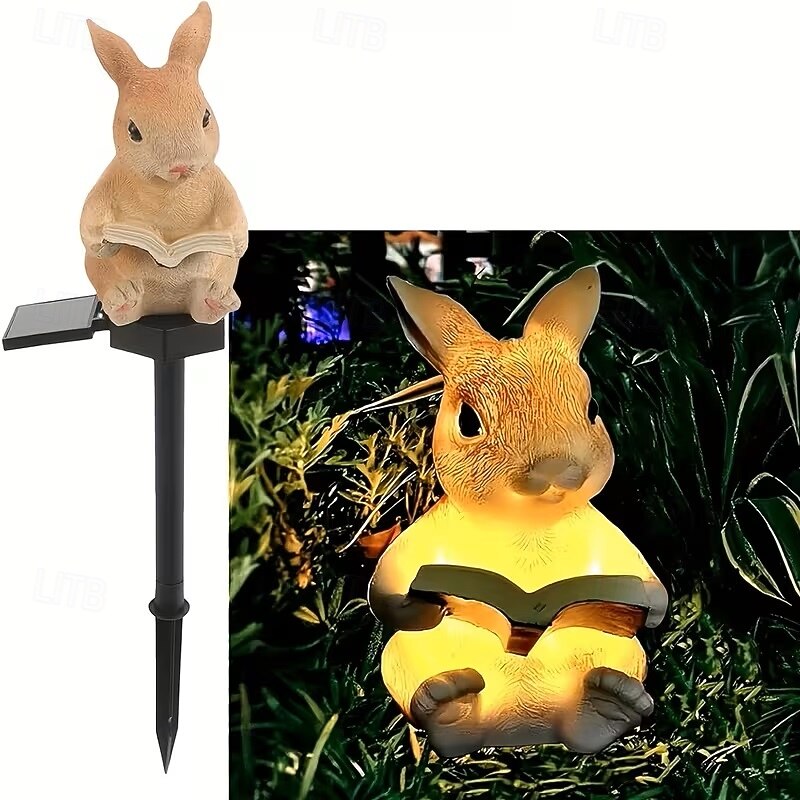 zasilana energią słoneczną żywiczna lampa ogrodowa w kształcie królika, kreatywne światło dla zwierząt, wodoodporna, zewnętrzna, willa, trawnik, ścieżka, dekoracja na przyjęcie wielkanocne 2026 - $23.99 –P2