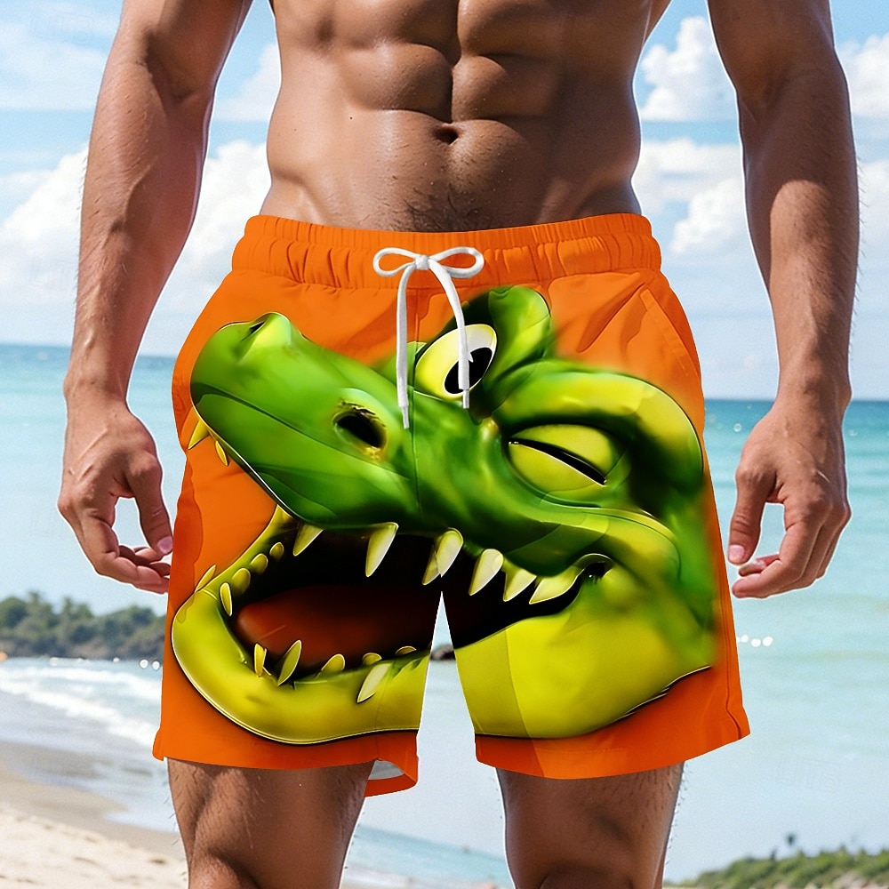 Men's Cartoon Crocodile Wink Swim Trunks Swim Shorts Board Shorts Mid Waist Hawaiian Funny Beach Vacation Wear Side Pockets Mesh Lining Elastic Drawstring Waist Designer Clothing Apparel 2026 - $20.99 –P2