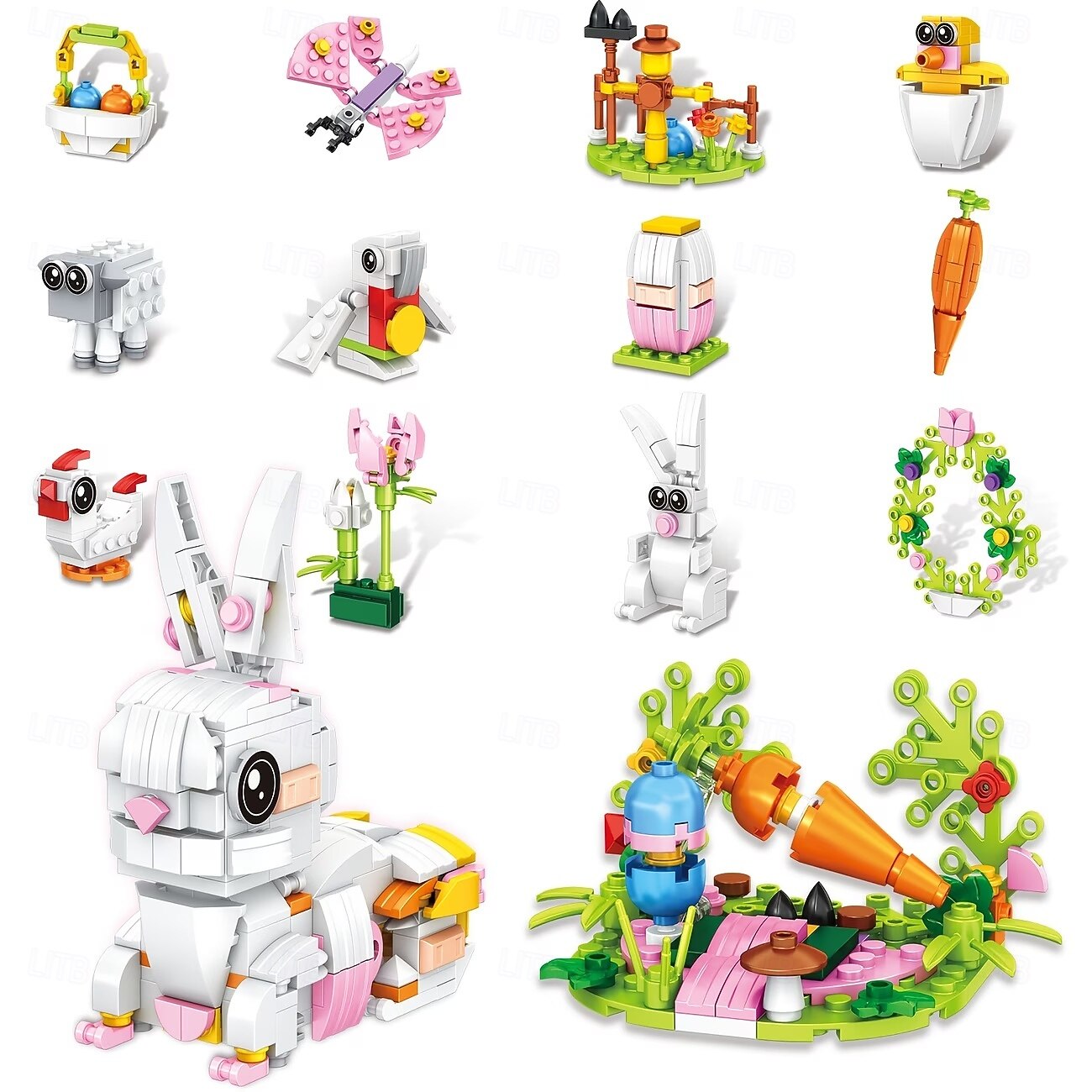 Set de ouă de Paște cu 12/24 de piese, iepure versatil &blocuri de construcție cu animale, activitate creativă de joacă, design jucăuș, jucărie de construcție iepuraș DIY pentru cadouri de petrecere 2026 - $27.99 –P9