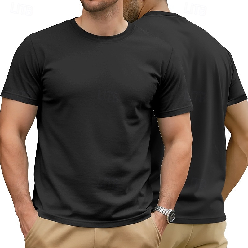 Herre 100 % bomulls-T-skjorte Kort Erme Crew-hals Sommer Vår & Vinter Helfarge عادي Mote Designer Grunnleggende Grunnleggende Ren Avslappet Feriereise Gate Kamel Grå Topp T-skjorte for menn 2026 - $13.49 –P2