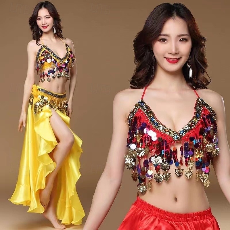 Abbigliamento da ballo Samba Set costume da danza del ventre glamour rosa rosso|l Costume da spettacolo del 2026 a $34.99 –P2