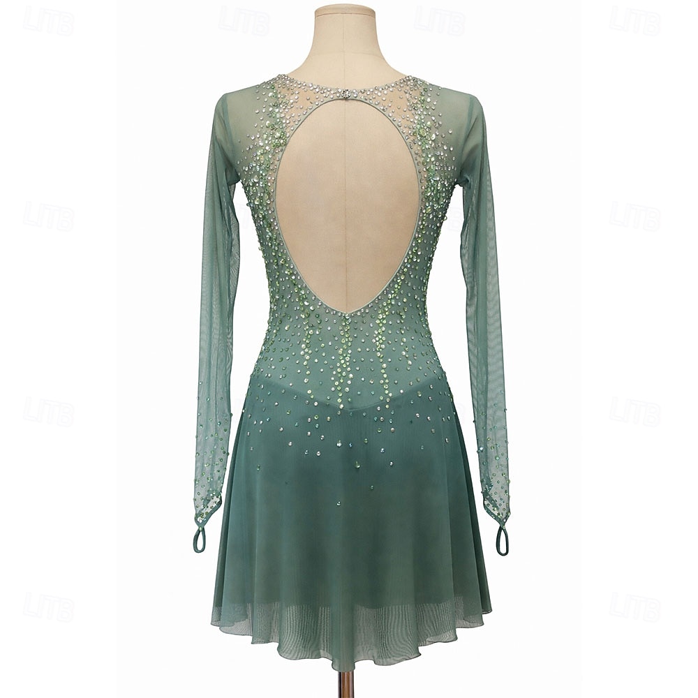 Vestido de patinaje artístico Mujer Patinaje Sobre Hielo Vestidos Verde Retazos Costura asimétrica Alta elasticidad Entrenamiento Competición Ropa de Patinaje Clásico Cristal / Strass Manga Larga 2026 - $265.19 –P2