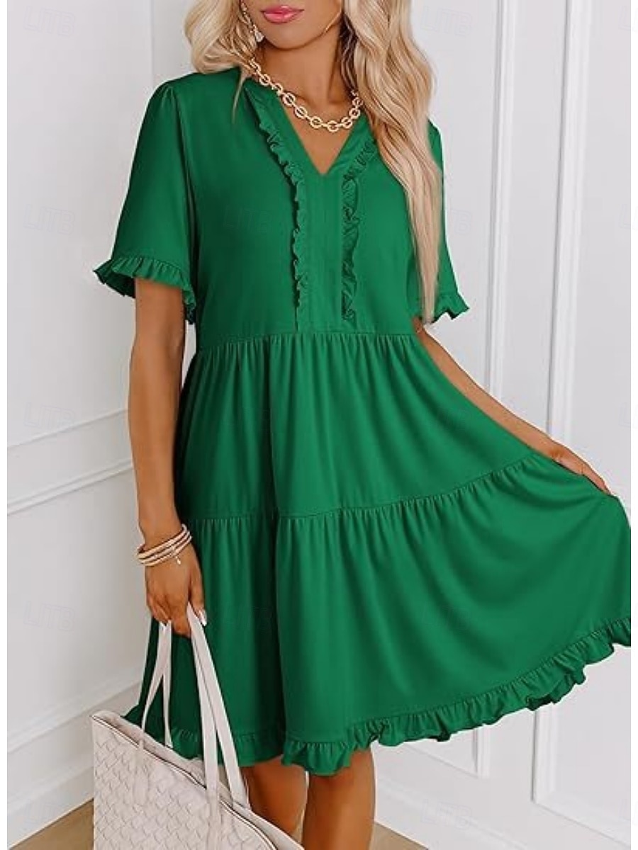 Per donna Mini Abito Abito a trapezio Abito Estivo Casual Quotidiano Vestibilità comoda Semplice Manica Corta Scollo a V Blu Nero Fucsia Verde Estate Primavera del 2026 a $29.99 –P9