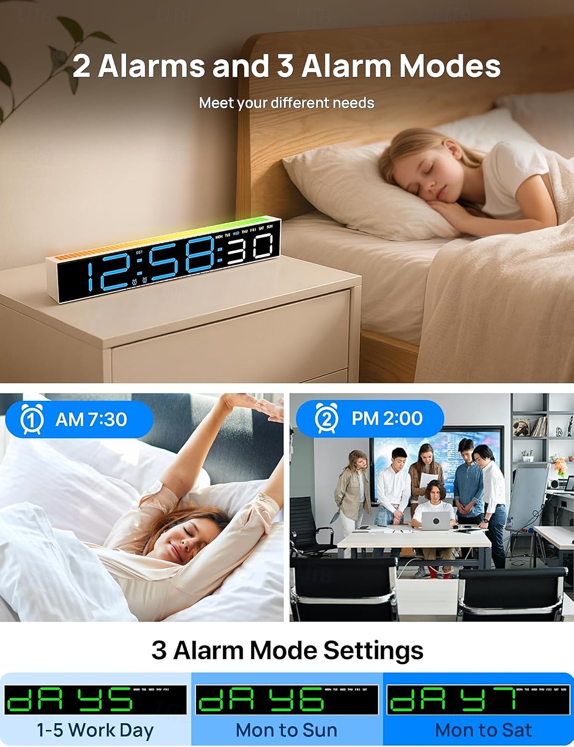 2026年 デジタル目覚まし時計、寝室用デジタル時計、10色に変化するナイトライト、DST、明るさ調節可能、ベッドサイド用ダイナミック音楽同期、ゲーミングPC &テレビのバックライトストリップの装飾  コレクション – $28.99 –P1