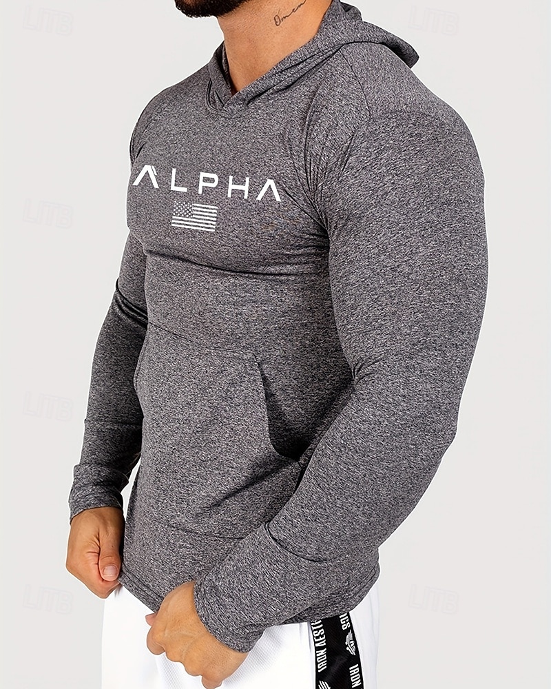 Voor heren Brief Hardloopshirt Compressieshirt Lente Herfst Lange mouw Sneldrogend Compressie Vochtregelerend Sportschooltraining Actieve training Oefening Zwart Grijs Sportkleding Sportkleding 2026 - $28.99 –P3