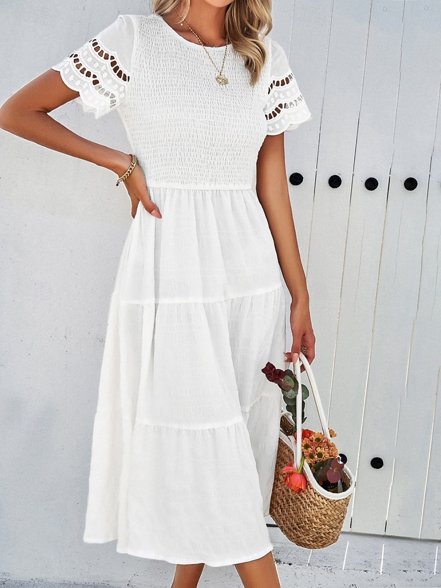Per donna Abito Midi Abito a trapezio Abito Estivo Casual Quotidiano Vestibilità regolare Semplice Manica Corta Girocollo Nero Bianco Marrone Verde Estate Primavera del 2026 a $51.99 –P5