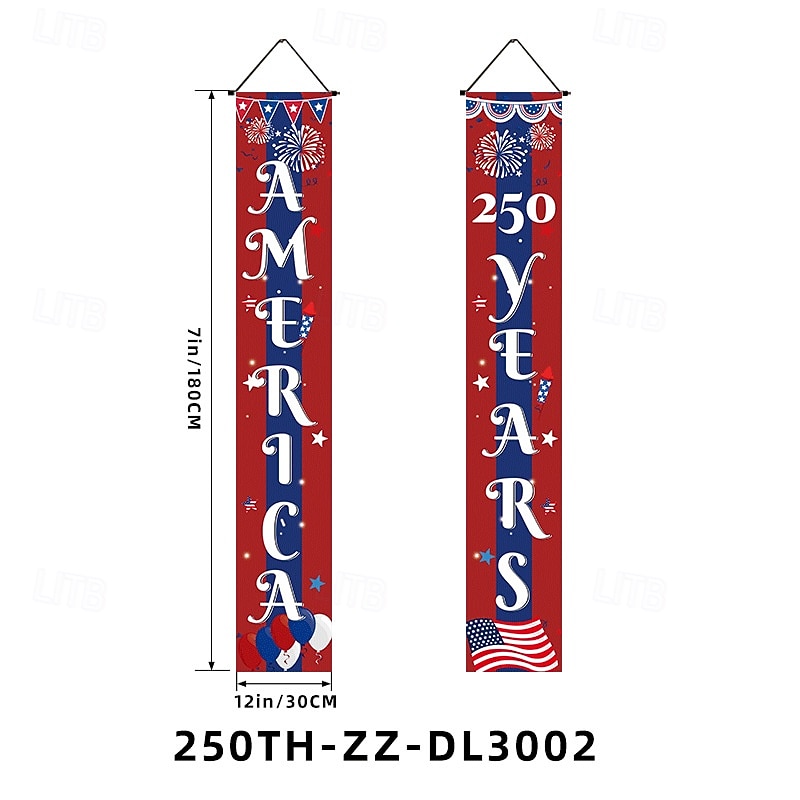 Decorațiuni pentru verandă cu banner aniversar de 250 de ani în America, semne suspendate pentru ușa de la intrare cu tematică semi-quincentenar a SUA, decor de bun venit patriotic roșu alb albastru 2026 - $14.99 –P3