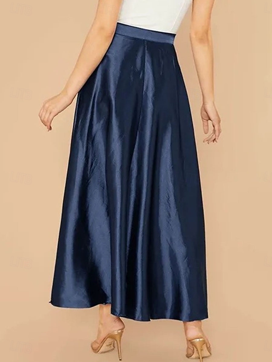 Women's Satin Skirts Elegant Vintage Fashion Casual Midi High Waist Skirts Plain Ruched Patchwork Inelastic Daily Office / Career Blue Yellow Pink Summer Spandex Satin 2026 - $29.99 –P6