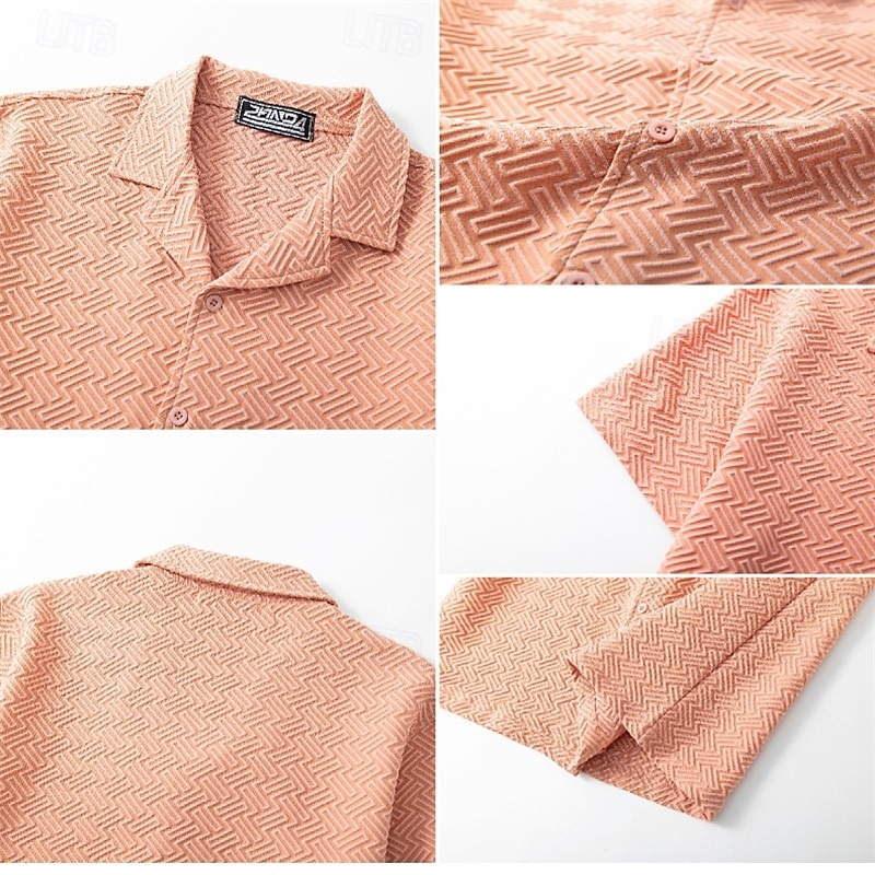 Herren Hemd Textur Freizeithemd Knopfhemd Gelb Rosa Kaki Kurzarm Einfach Hemdkragen Lässig Täglich Jacquard Bekleidung Elegant Mode Lässig 2026 - $36.99 –P7