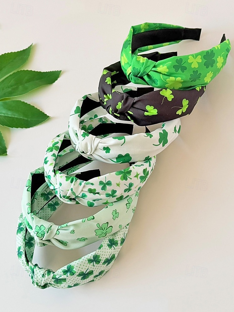 Dameshaarbanden van polyester met klavertjesvier, zacht knoopdesign, verschillende klavertjesvormen, lichtgewicht en comfortabele haaraccessoires, perfect voor St. Patrick's Day-vieringen en dagelijks gebruik. 2026 - QAR 35.07 –P5