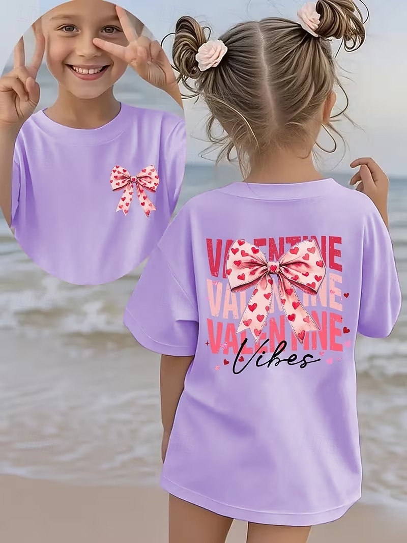 Valentines Girls' 3D Graphic Bow tie T shirt Tee Short Sleeve 3D Print Summer Spring Sports Fashion Streetwear Kids 4-12 Years Crew Neck Casual Daily Outdoor Regular Fit 2026 - $12.99 –P8