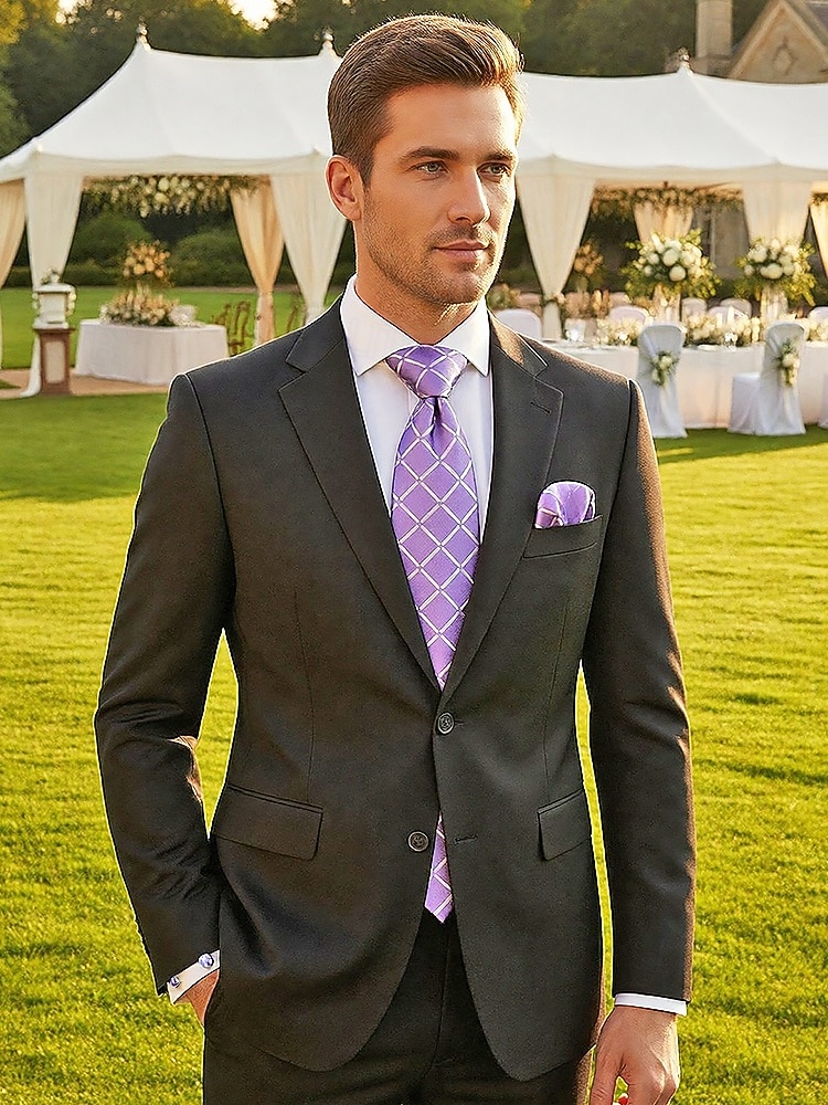 Набор мужских галстуков, нагрудных платков и запонок, полиэстер, разноцветные, для торжественных случаев, жениха, свадьбы, Дня святого Валентина, деловых мероприятий. 2026 - MXN $275.35 –P2