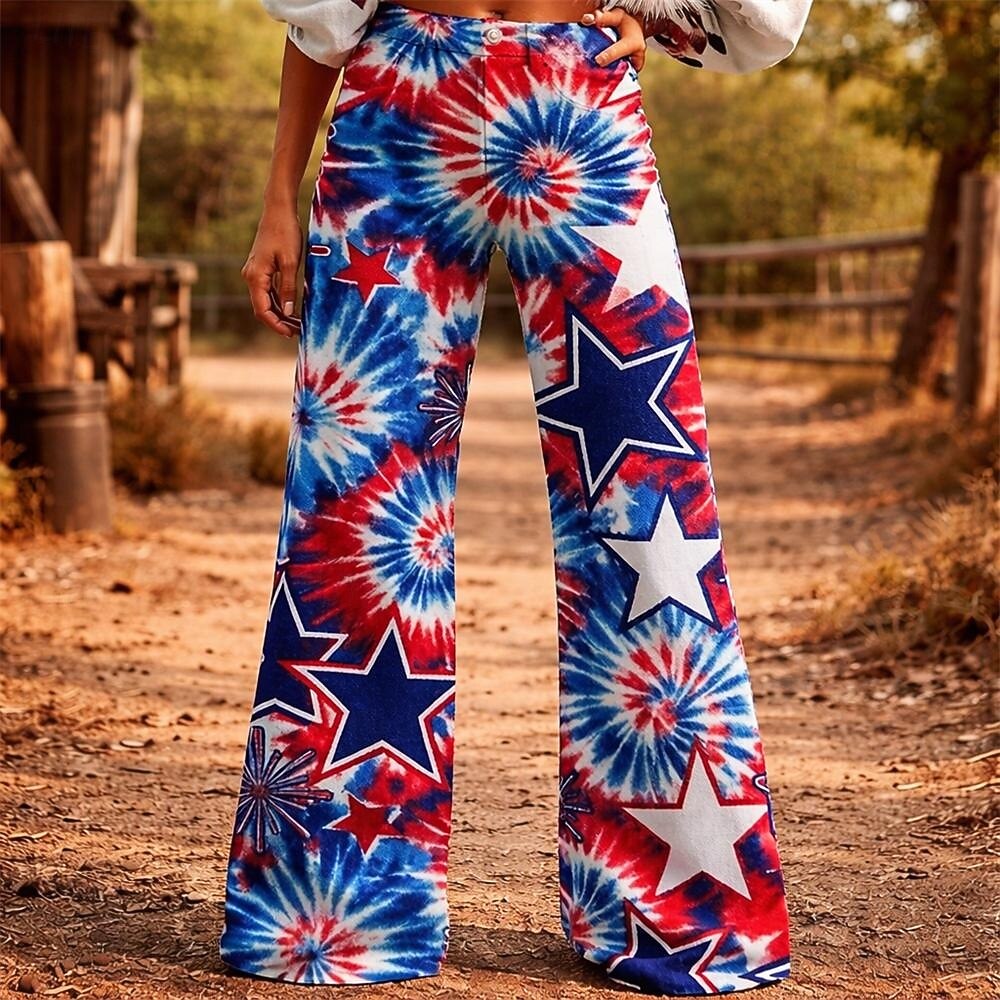 250-jähriges Jubiläum USA Retro Vintage 1970er Hose Hose mit weitem Bein Hippie Disco Hohe Taille Kostüm Damen Maskerade 4. Juli Party Unabhängigkeitstag Erwachsene Hose 2026 - $32.99 –P3