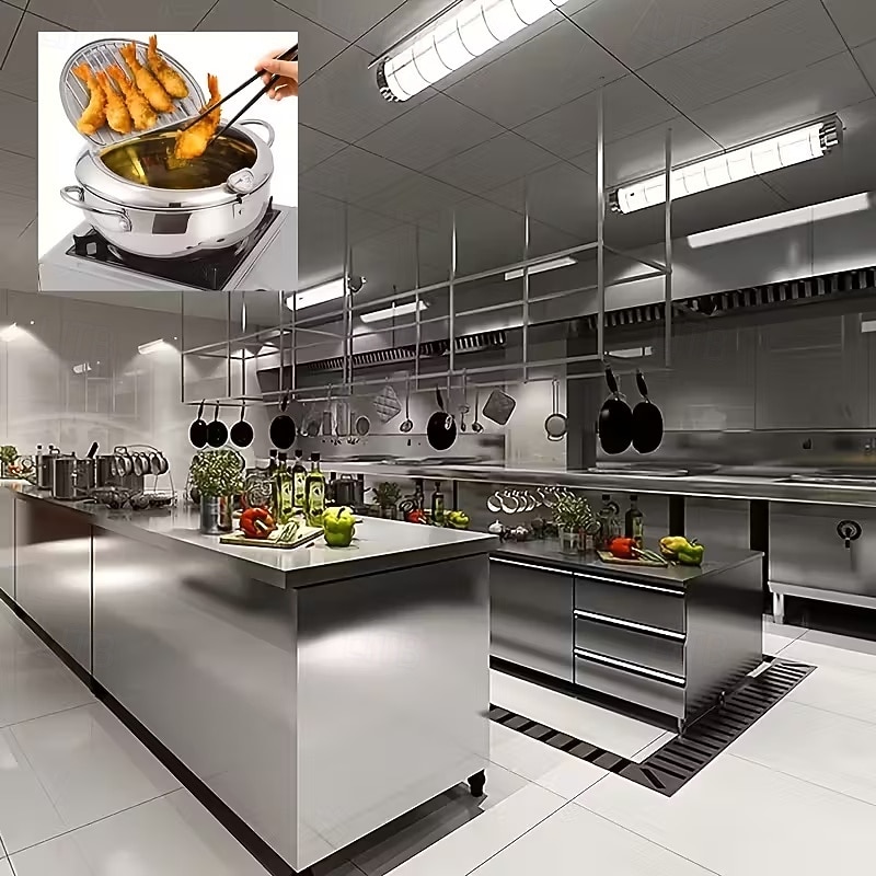 Friteuse van 304 roestvrij staal met temperatuurregeling, multifunctionele oliebesparende frituurpan met uitneembaar filtermandje, universele voet voor gasfornuis &inductiekookplaten, frituurpan van 2026 - $42.99 –P8