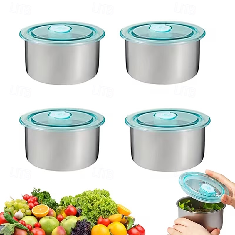 4/6 קערות נירוסטה עם מכסים, אטומות לדליפות &ניתן לערום - אידיאלי לשימוש ביתי, חובבי פירות, מיכלי הכנת ארוחות, ארגון מקררים, מתקן מצרכים, פיקניקים &אחסון 2026 - $10.49 –P1
