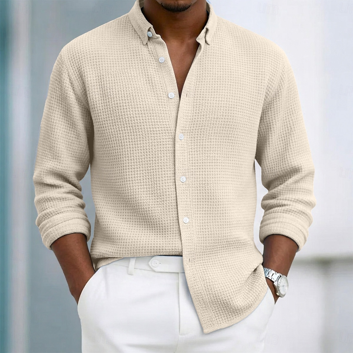 Bărbați Cămașă Cămașă Waffle Cămașă casual Camașă cu nasturi Negru Alb Roșu Vin Bleumarin Maro Manșon Lung Simplu Rever Casual Zilnic Îmbrăcăminte Modă Șic Stradă Smart casual 2026 - $29.99 –P9