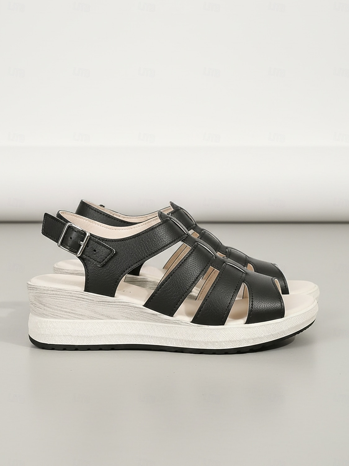 Sandalias cómodas de cuña negras para mujer: zapatos de plataforma informales con soporte para ir de compras, viajar y usar a diario. 2026 - $26.99 –P1