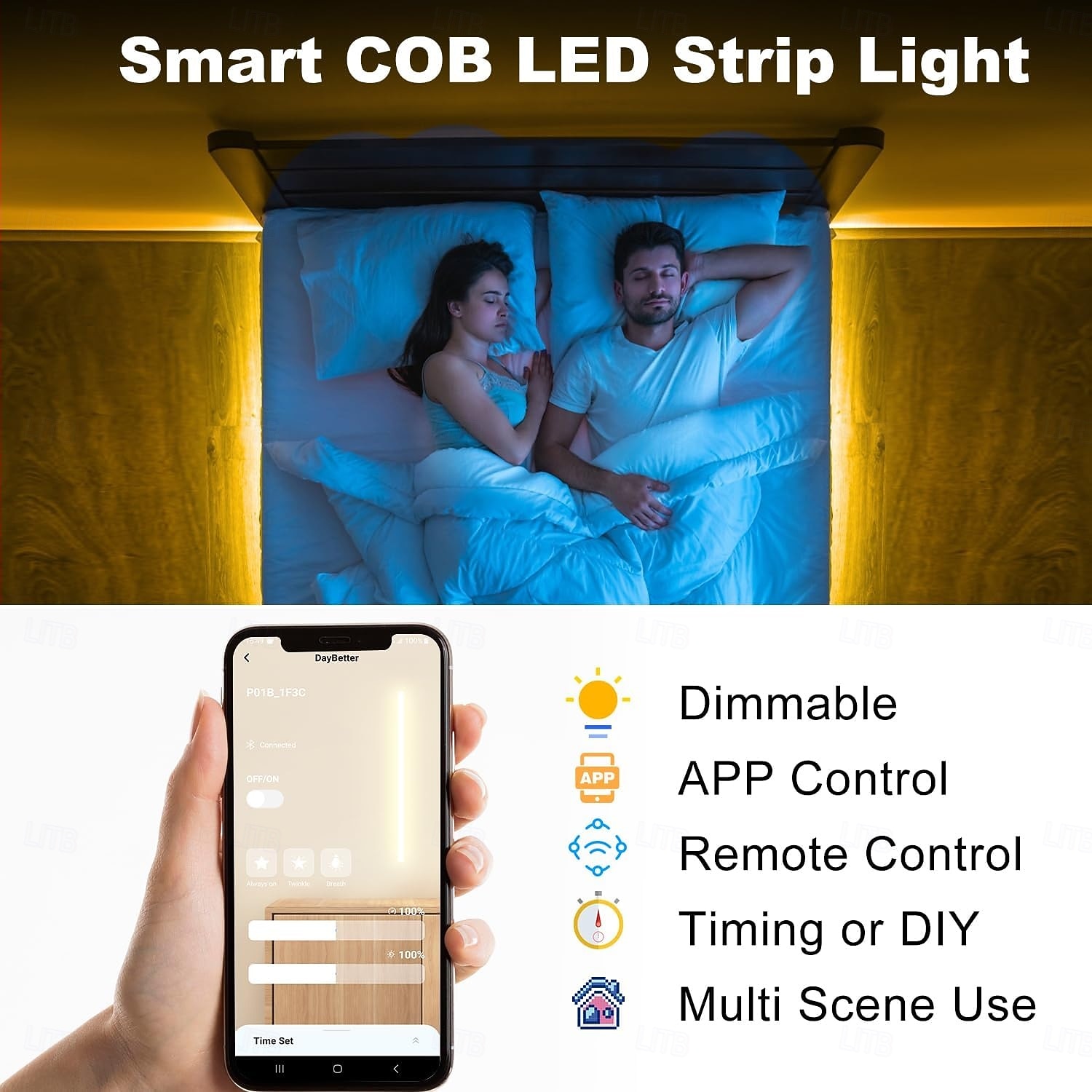 COB LED Intelligent Strip Lights Timing Music Synchronization RF Remote and AppDimmable Bright 16.4-65ft 3000-6500K  COB LED Light Strip for Bedroom Living Room TV Cabinet Optional Switching Power 2026 - $39.99 –P6