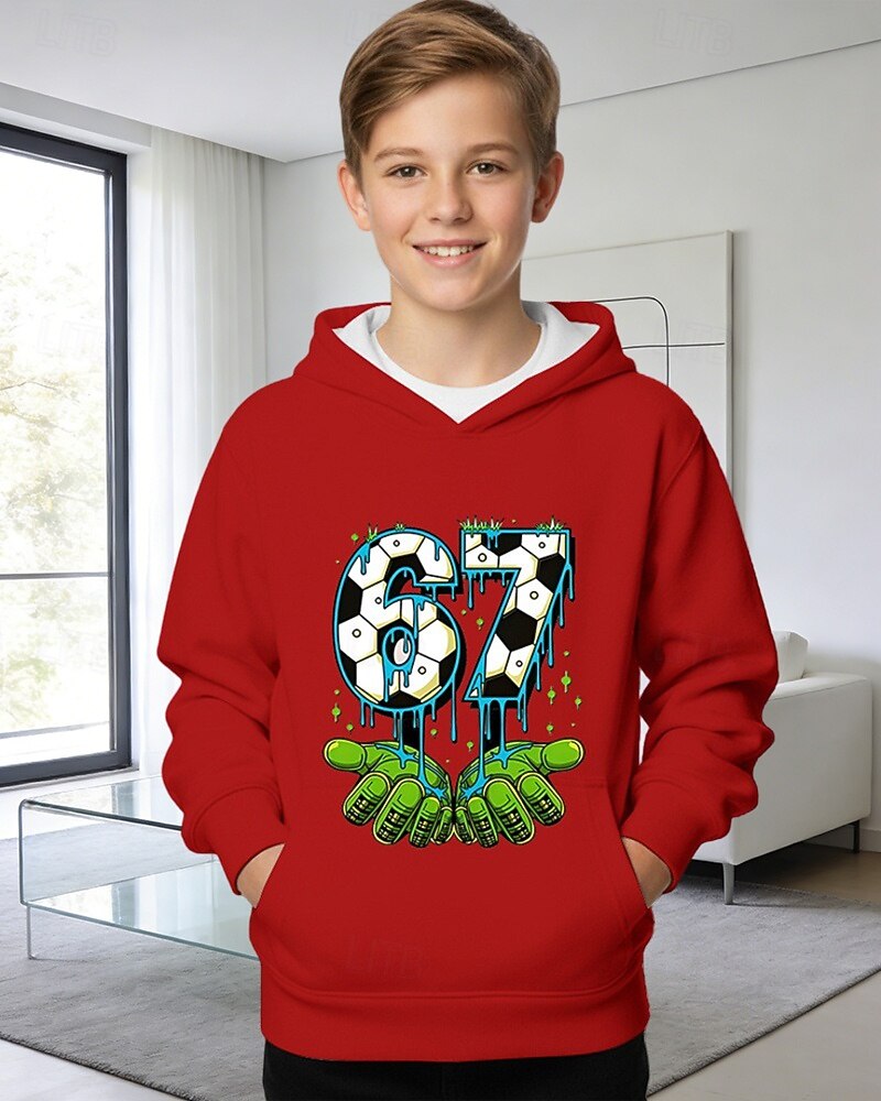 Мальчики 3D Графика Футбол Забавный сленг 67 Толстовка Pullover Длинный рукав 3D печать Весна Осень Спорт Мода Уличный стиль Дети 4-12 лет Капюшон на открытом воздухе Повседневные Стандартный 2026 - $19.99 –P7