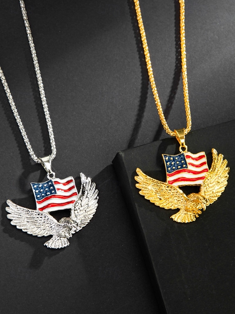 שרשרת אלומיניום של גברים עם pendant של עיט ודגל ארה"ב זמינה בזהב ובכסף אידיאלית לחג העצמאות ולחגיגות 2026 - $9.99 –P6