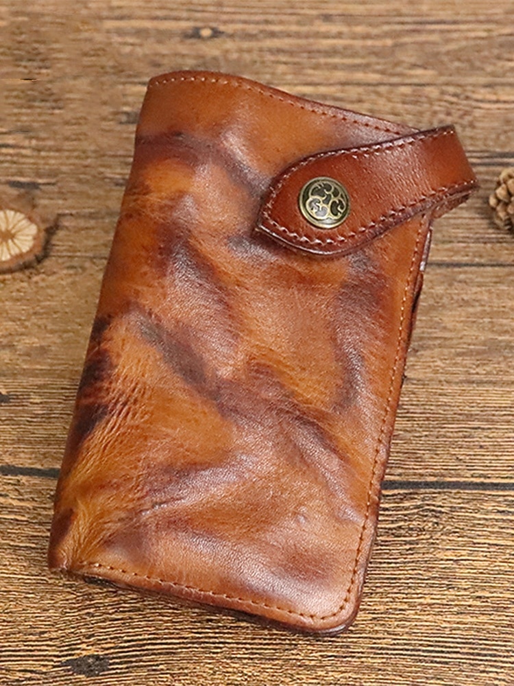 Portafoglio lungo da uomo in vera pelle, porta carte bifold vintage di grande capacità, stile retrò multicolore, design sottile e portatile per uso quotidiano, viaggi, lavoro e casual del 2026 a $26.99 –P7