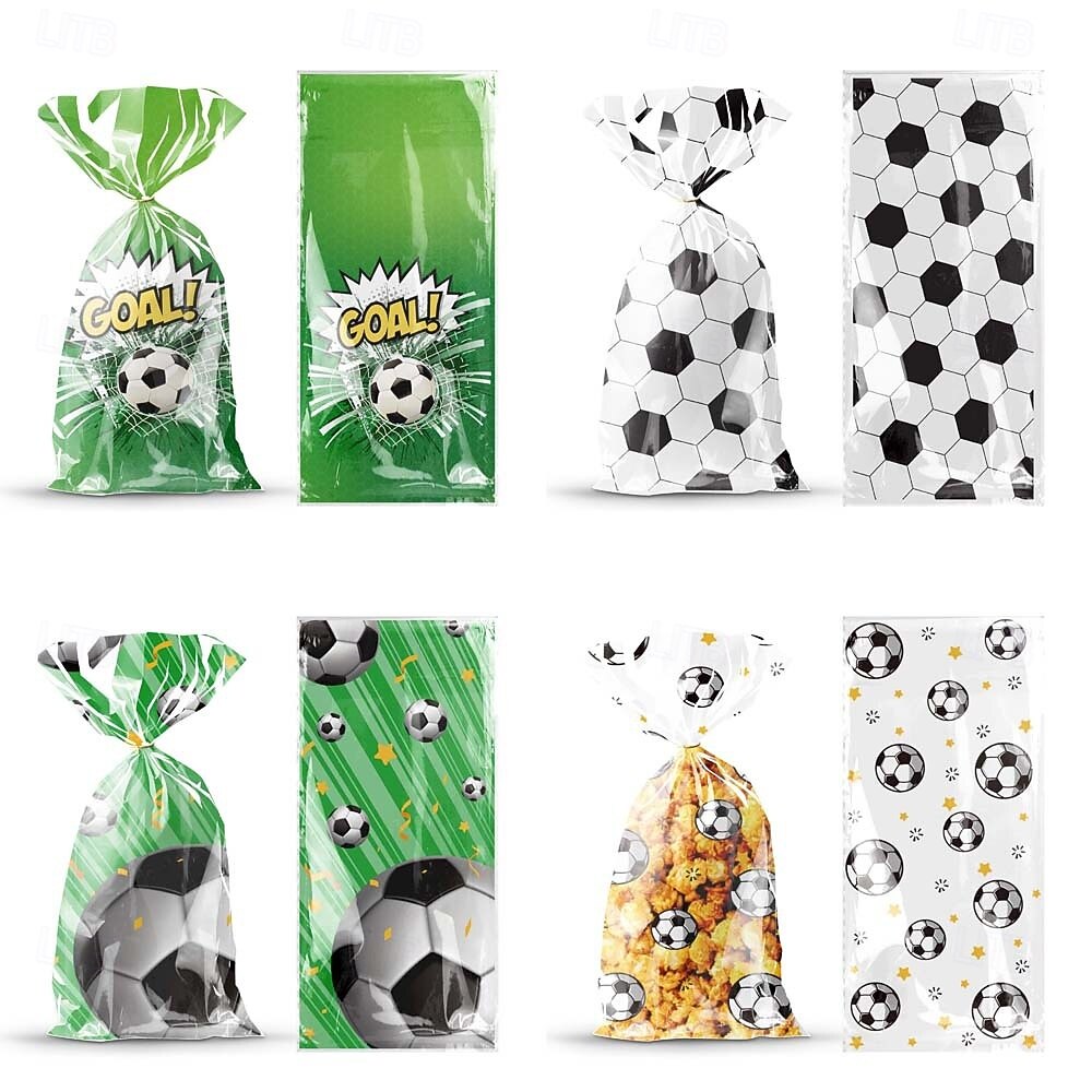 Pacote com 100 Sacolas de Lembrancinhas do Torneio Mundial de Futebol Sacolas de Guloseimas de Celofane com Laços Torcidos para Aniversário de Crianças Suprimentos de Festa Temática de Esportes para de 2026 por $16.99 –P1